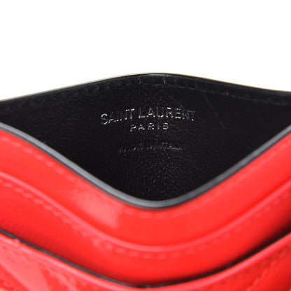 Saint Laurent Grain De Poudre Matelasse Chevron Monogram Credit Card Case Neon Pink 6 of 8