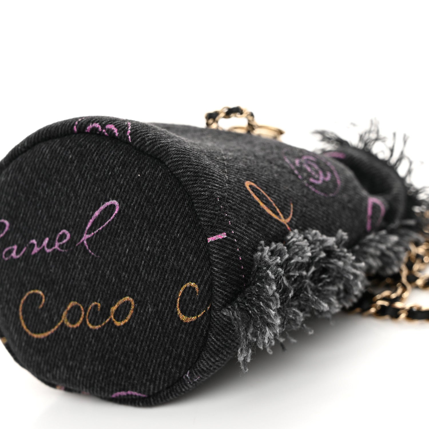 Chanel Denim Quilted Mood Mini Bucket With Chain Black Multicolor 10 of 10
