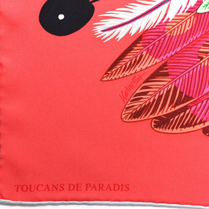 Hermes Silk Toucans De Paradis Scarf 90 Rose Vif Creme Vert 3 of 5