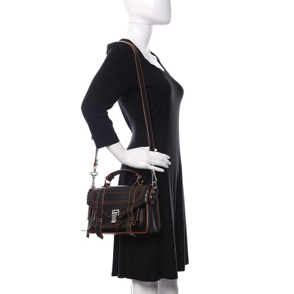 Proenza Schouler Calfskin Tiny Whipstitch PS1 Satchel Black Orange 2 of 11