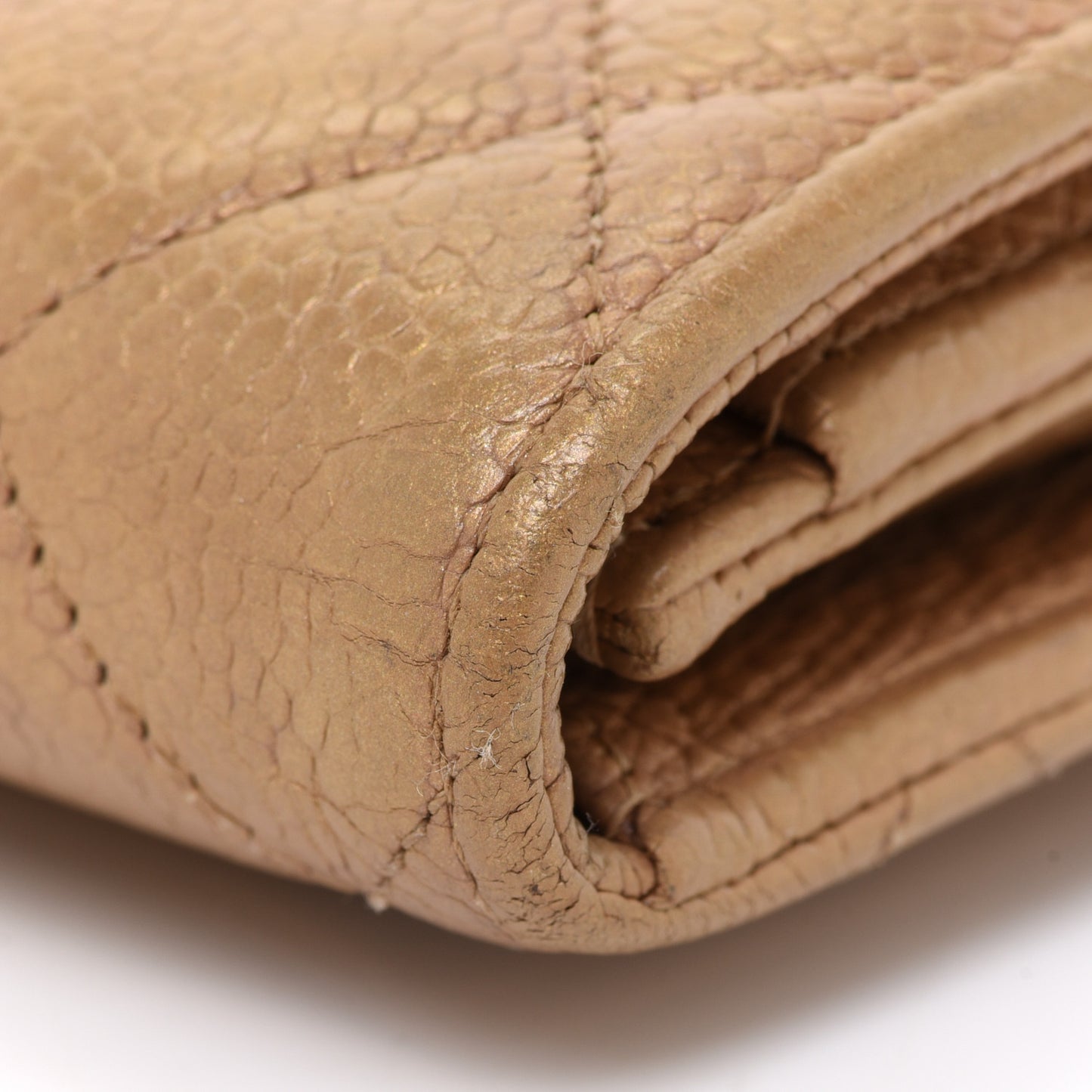 Pearly Caviar Quilted Small Flap Wallet Gold
