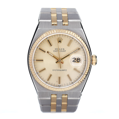 Rolex Stainless Steel 18K Yellow Gold 36mm Oysterquartz Datejust Watch Champagne 17013 1 of 5