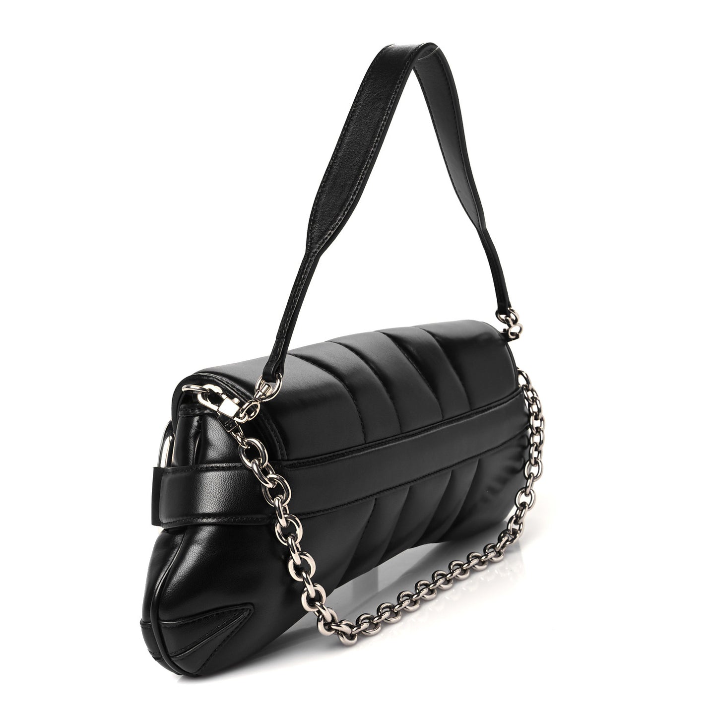 Nappa Vertical Matelasse Medium Maxi Horsebit Chain Shoulder Bag Black