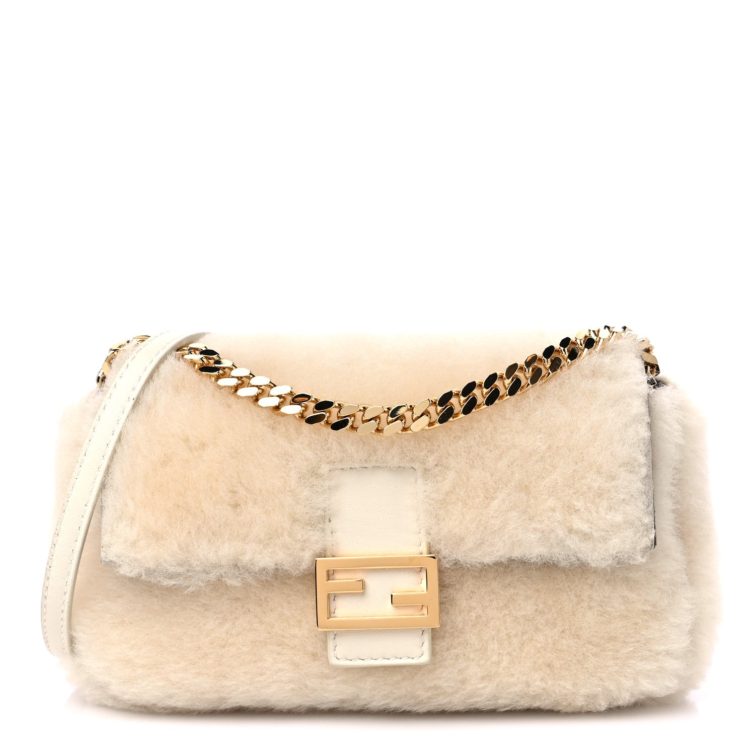 Fendi Shearling Shiny Nappa Micro Baguette Latte Panna 1 of 9