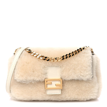 Fendi Shearling Shiny Nappa Micro Baguette Latte Panna 1 of 9