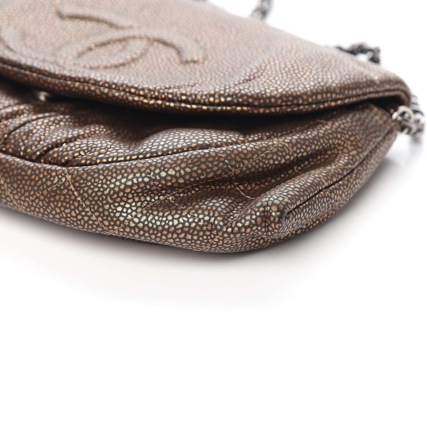 Metallic Caviar Half Moon Wallet On Chain WOC Bronze