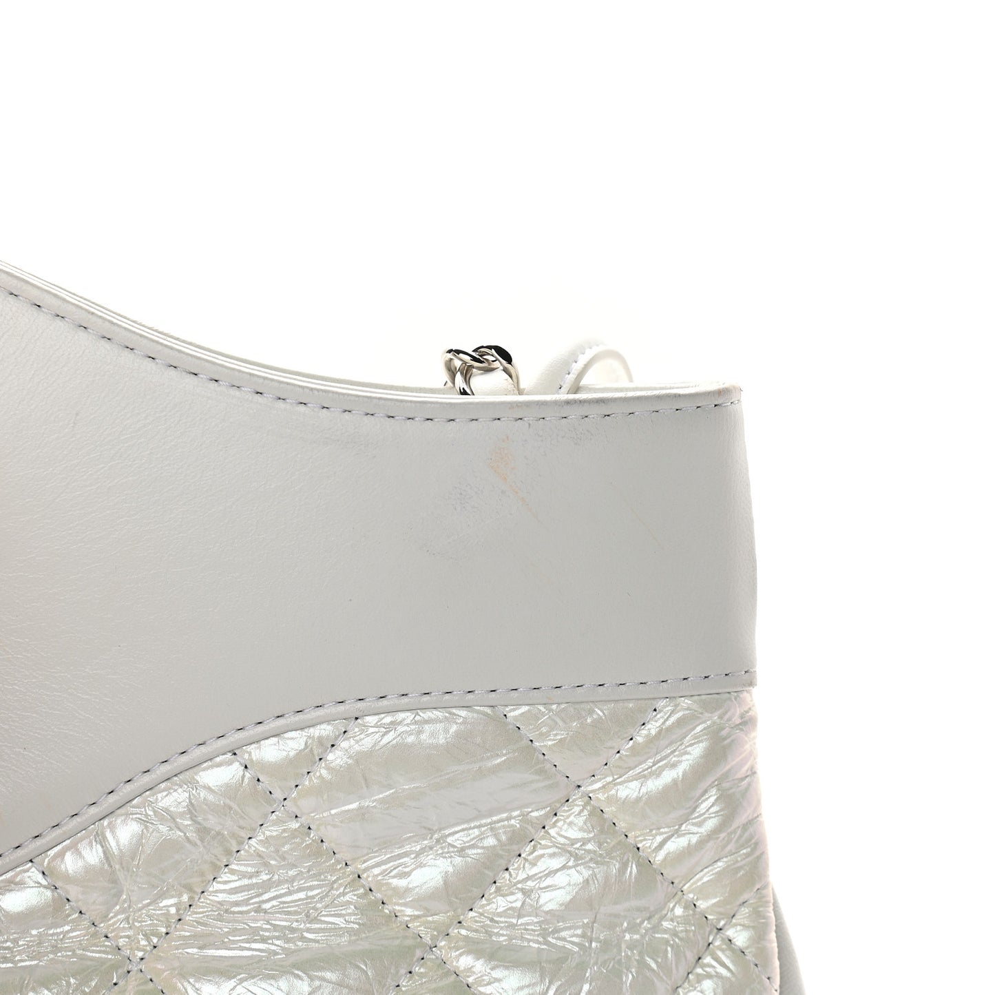 Crumpled Calfskin Quilted Large 31 Shopping Bag White