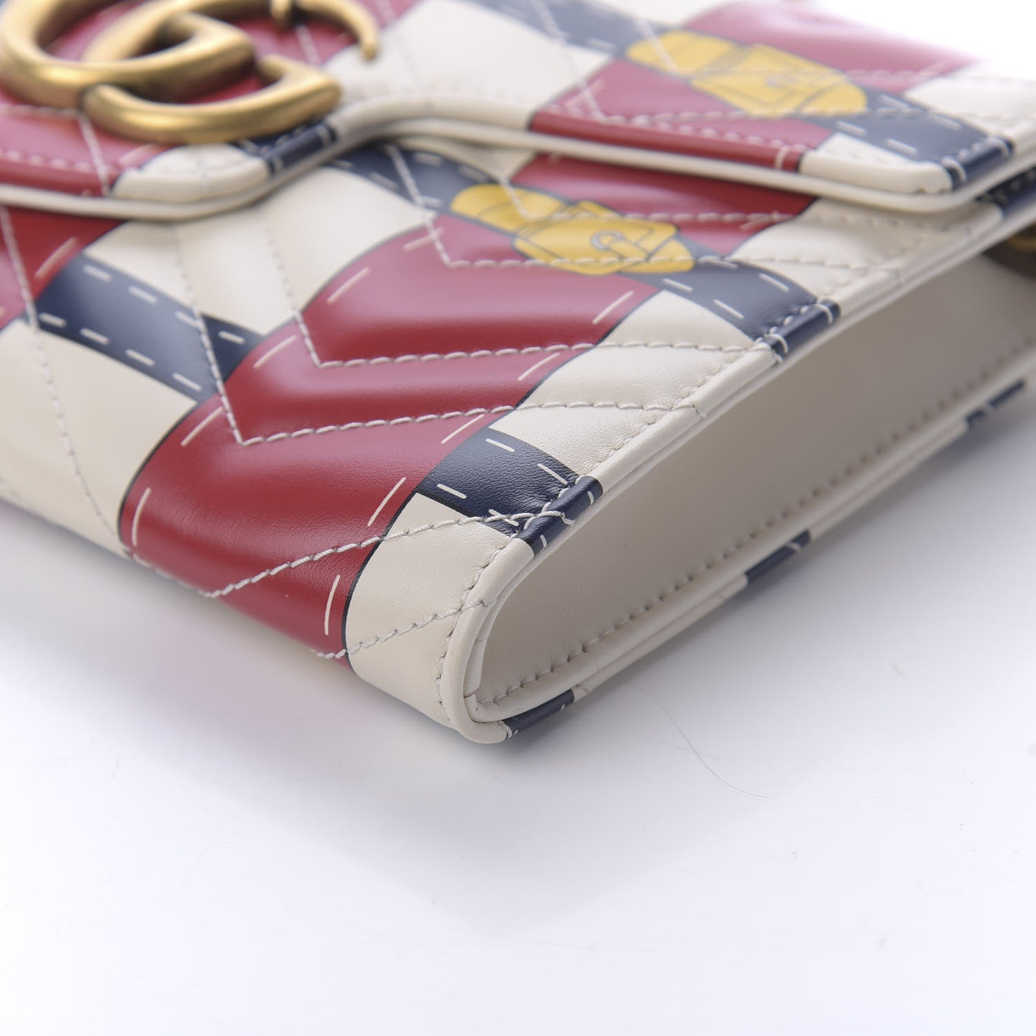 Gucci Calfskin Matelasse Trompe L'Oeil Print Mini GG Marmont Chain Wallet White 7 of 10