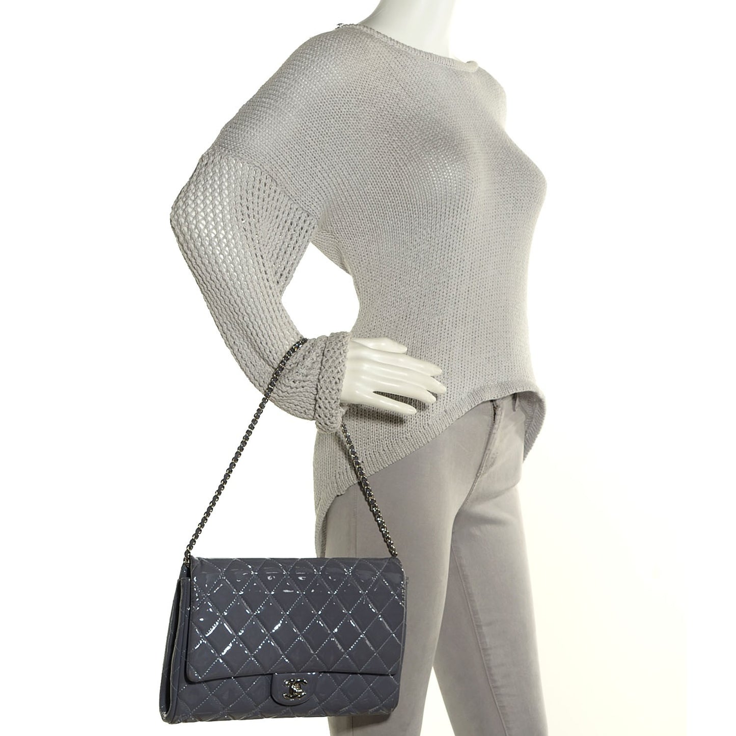 Patent Quilted Clutch with Chain Flap Lavender