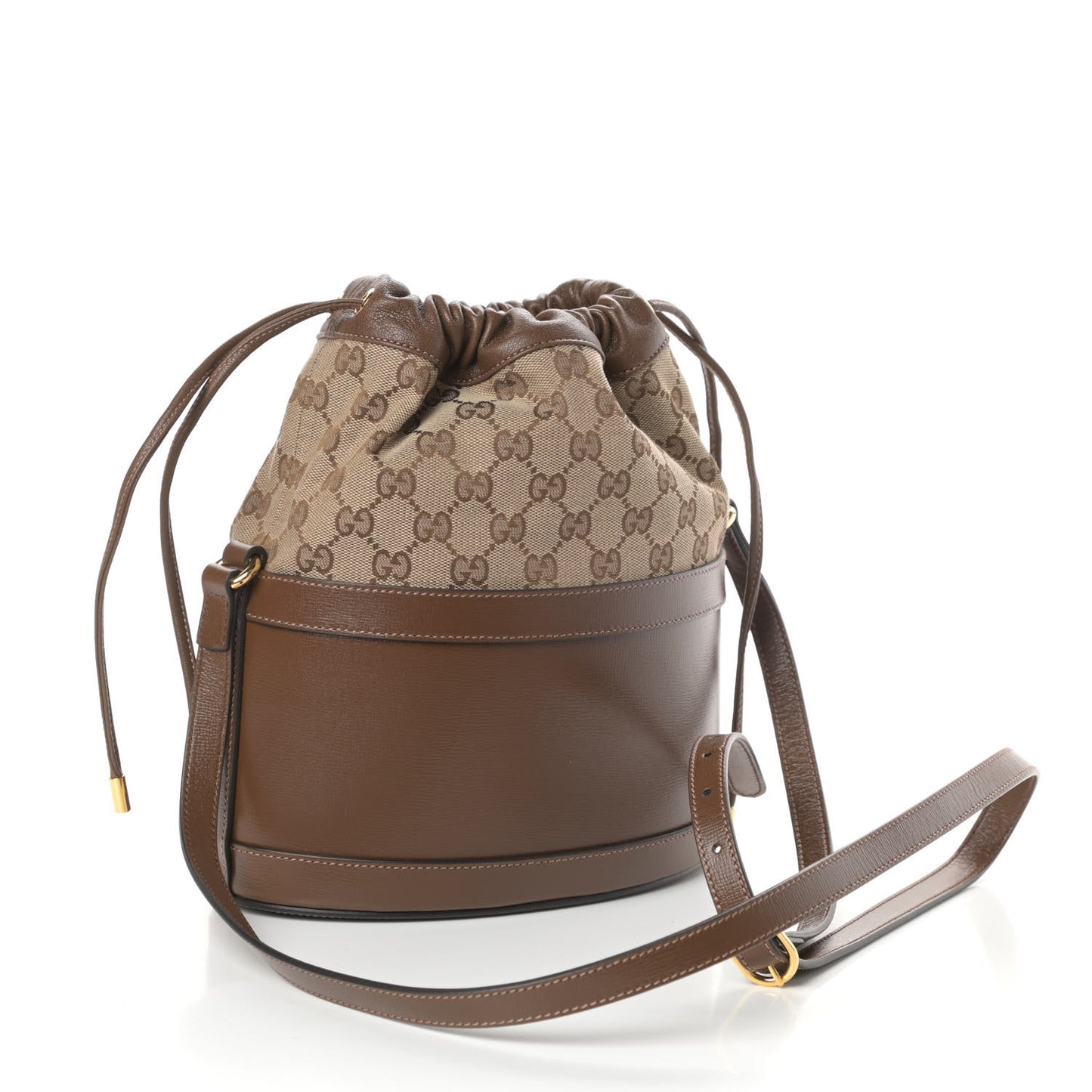 Monogram Textured Calfskin Horsebit 1955 Drawstring Bucket Bag Beige Brown Sugar