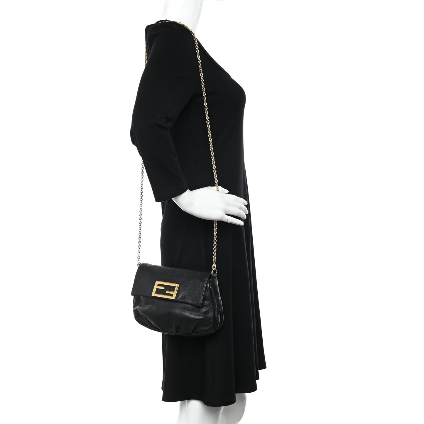 Vitello Flamingo Fendista Pouchette Crossbody Black