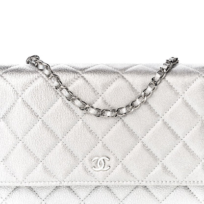 Chanel Metallic Lambskin Quilted Wallet On Chain WOC Silver 8 of 12