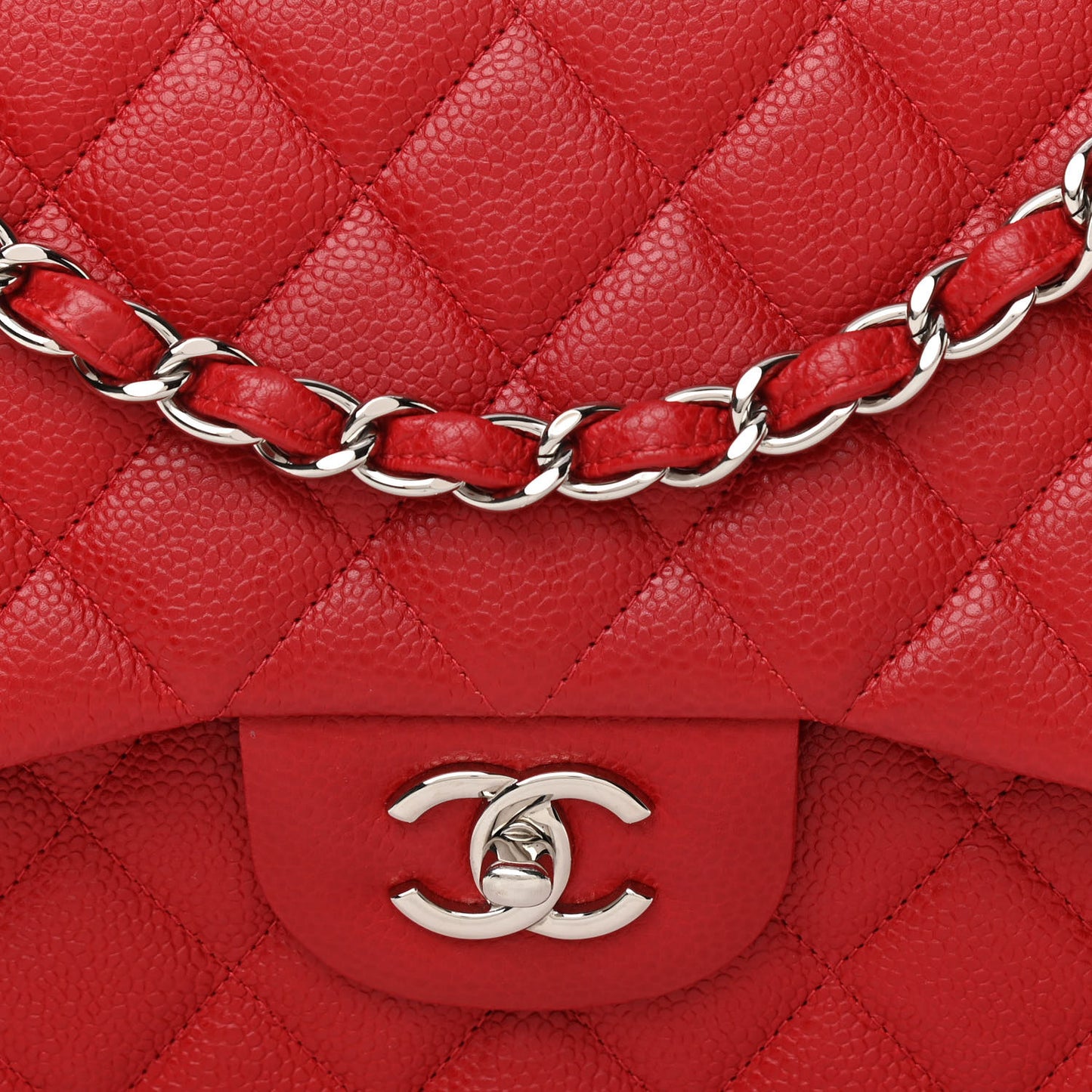 Caviar Quilted Jumbo Double Flap Red