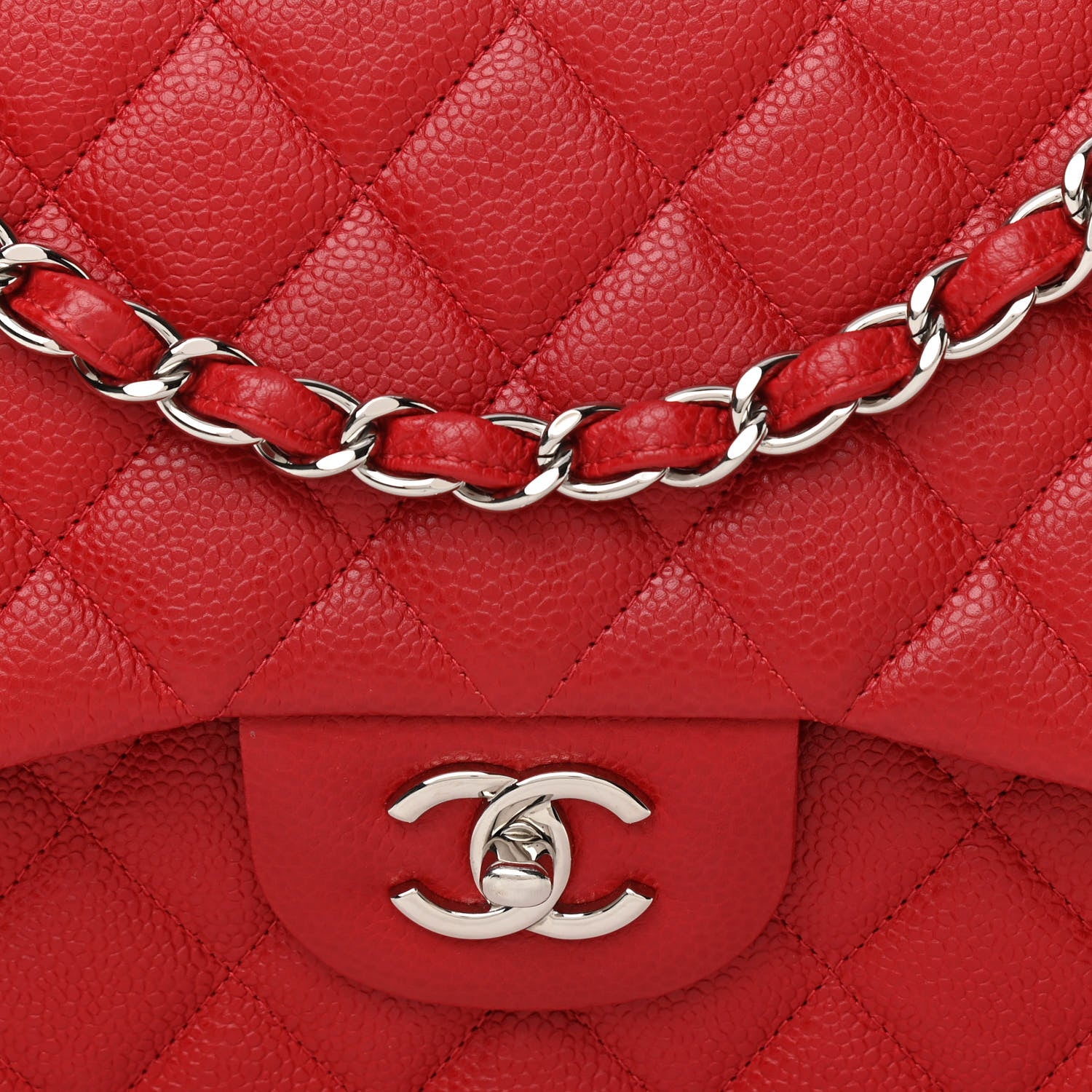 Chanel Caviar Quilted Jumbo Double Flap Red 8 of 10