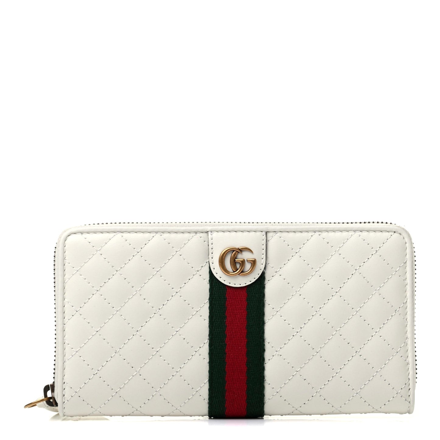 Calfskin Web Trapuntata GG Zip Around Wallet Off White