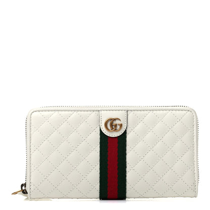Gucci Calfskin Web Trapuntata GG Zip Around Wallet Off White 1 of 8
