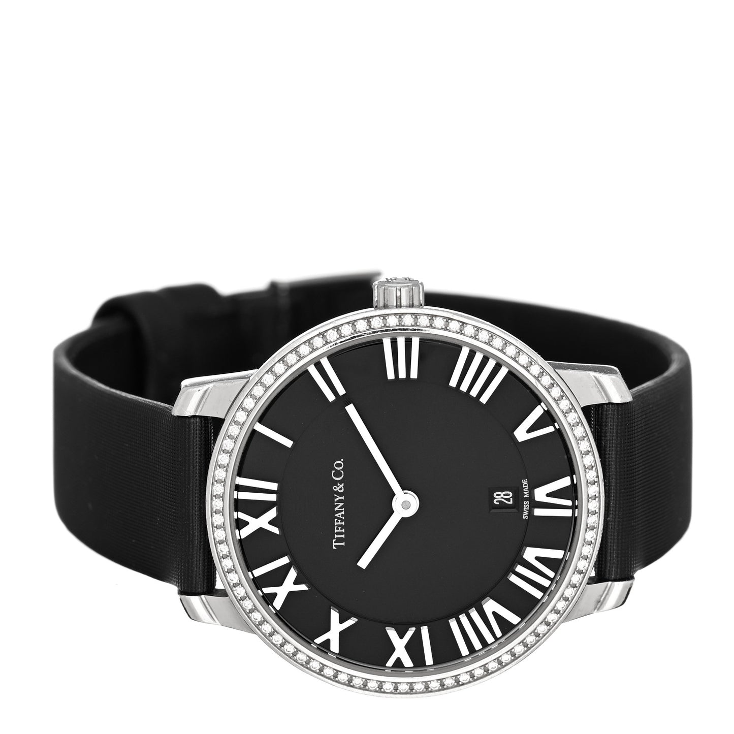 Stainless Steel Satin Diamond Bezel 31mm Atlas 2-Hand Quartz Watch Black