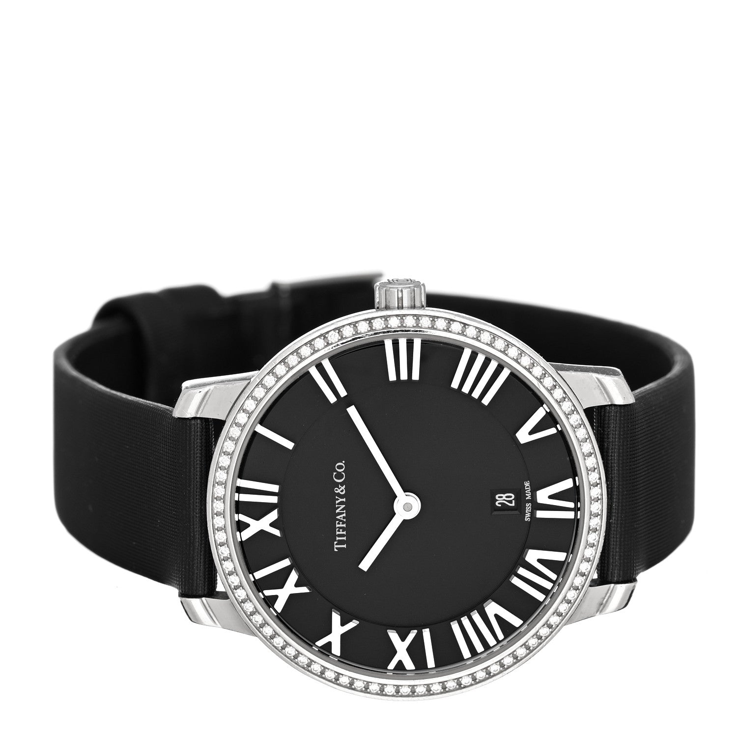 Tiffany Stainless Steel Satin Diamond Bezel 31mm Atlas 2-Hand Quartz Watch Black 2 of 5