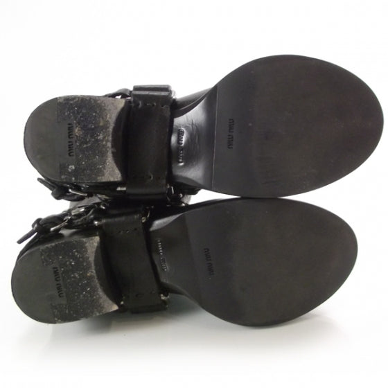 Miu Miu Leather Buckle-Harness Motorcycle Boots 36 Black 5 of 9