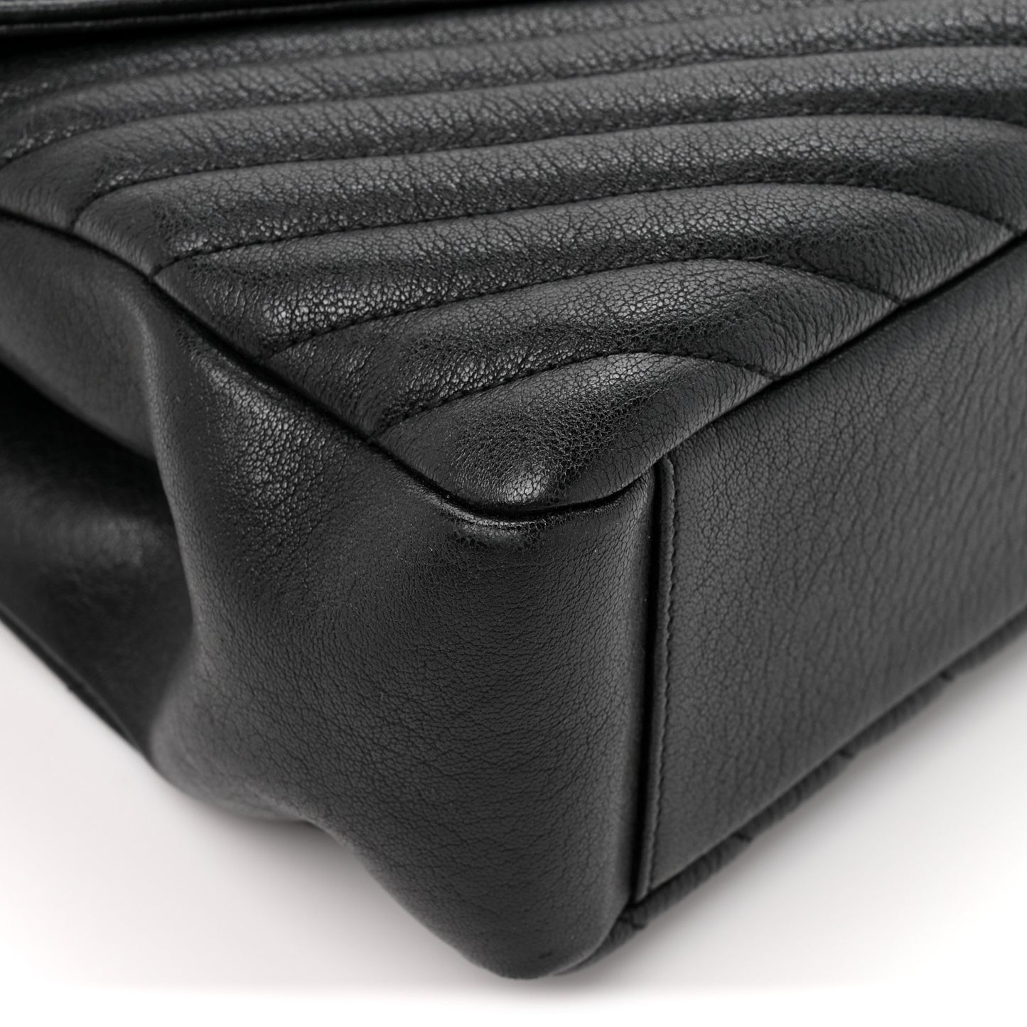 Sheepskin Matelasse Chevron Monogram Large College Satchel Black