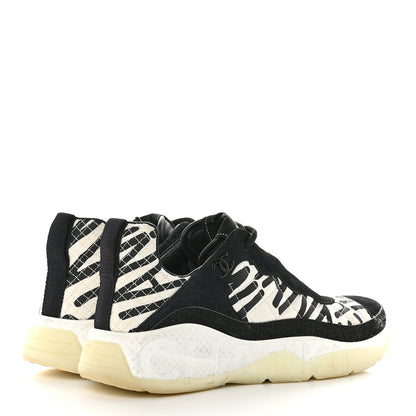 Chanel Nylon Suede Calfskin Printed Sneakers 38 White Black 4 of 14