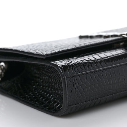Saint Laurent Calfskin Crocodile Embossed Medium Classic Monogram Kate Tassel Satchel Black 7 of 8