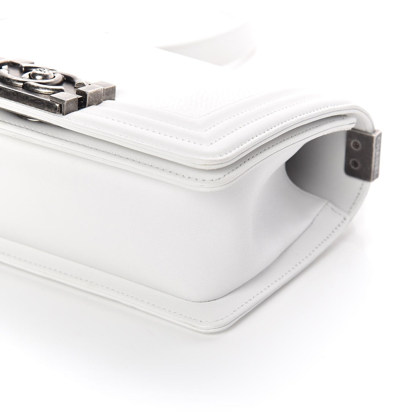 Lizard Calfskin Small Boy Flap White