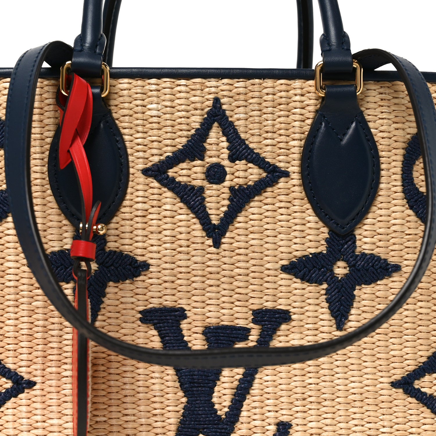 Louis Vuitton Raffia Calfskin Monogram Giant Onthego MM Blue 7 of 9