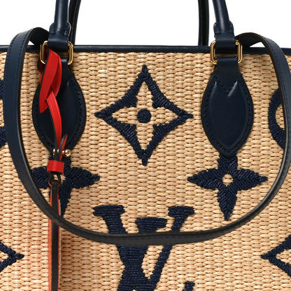 Louis Vuitton Raffia Calfskin Monogram Giant Onthego MM Blue 7 of 9