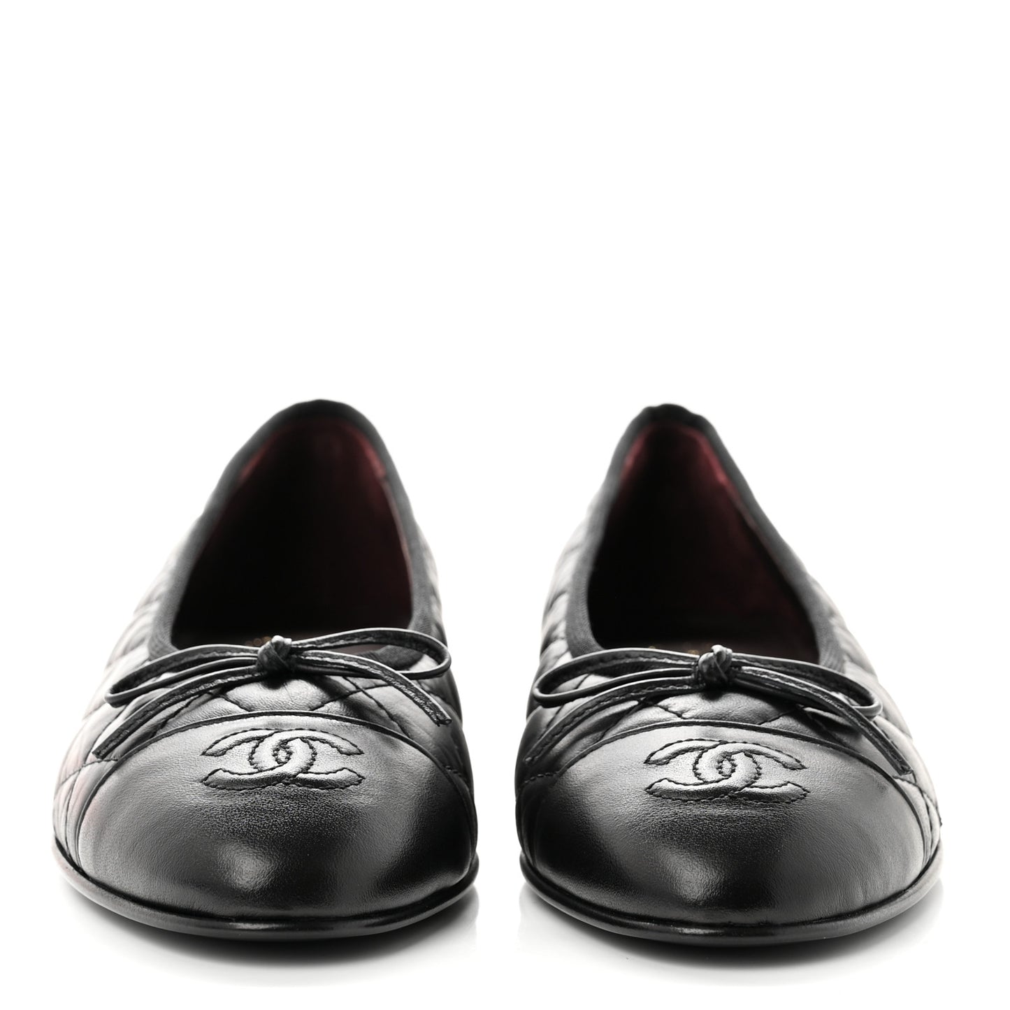 Aged Calfskin Quilted CC Cap Toe Ballerina Flats 37 Black
