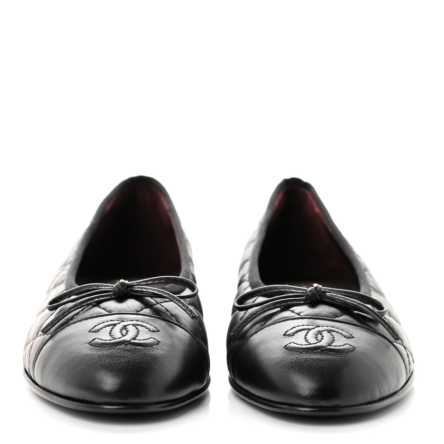 Chanel Aged Calfskin Quilted CC Cap Toe Ballerina Flats 37 Black 2 of 8