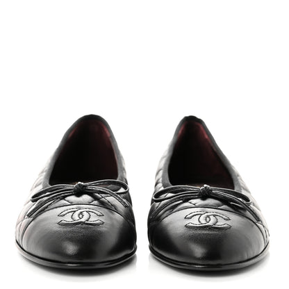 Chanel Aged Calfskin Quilted CC Cap Toe Ballerina Flats 37 Black 2 of 8