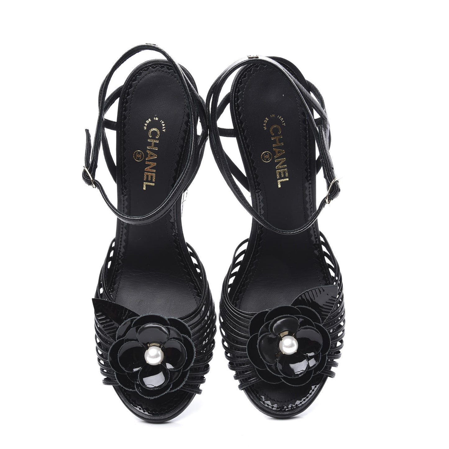 Lambskin Slingback Camellia Wedge Sandals 36.5 Black