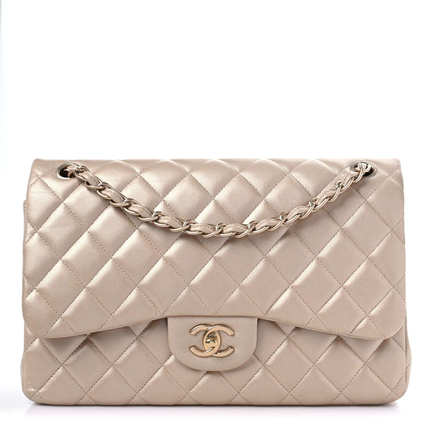 Chanel Metallic Lambskin Quilted Jumbo Double Flap Pale Gold 1 of 14