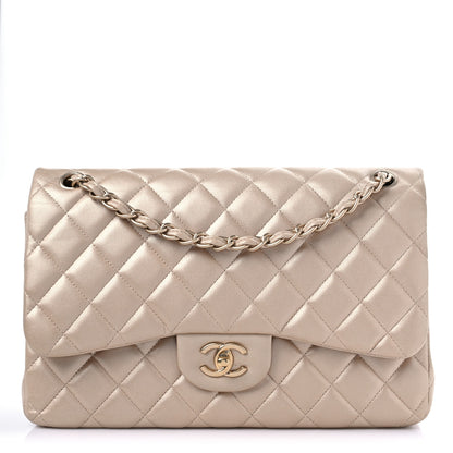 Chanel Metallic Lambskin Quilted Jumbo Double Flap Pale Gold 1 of 14