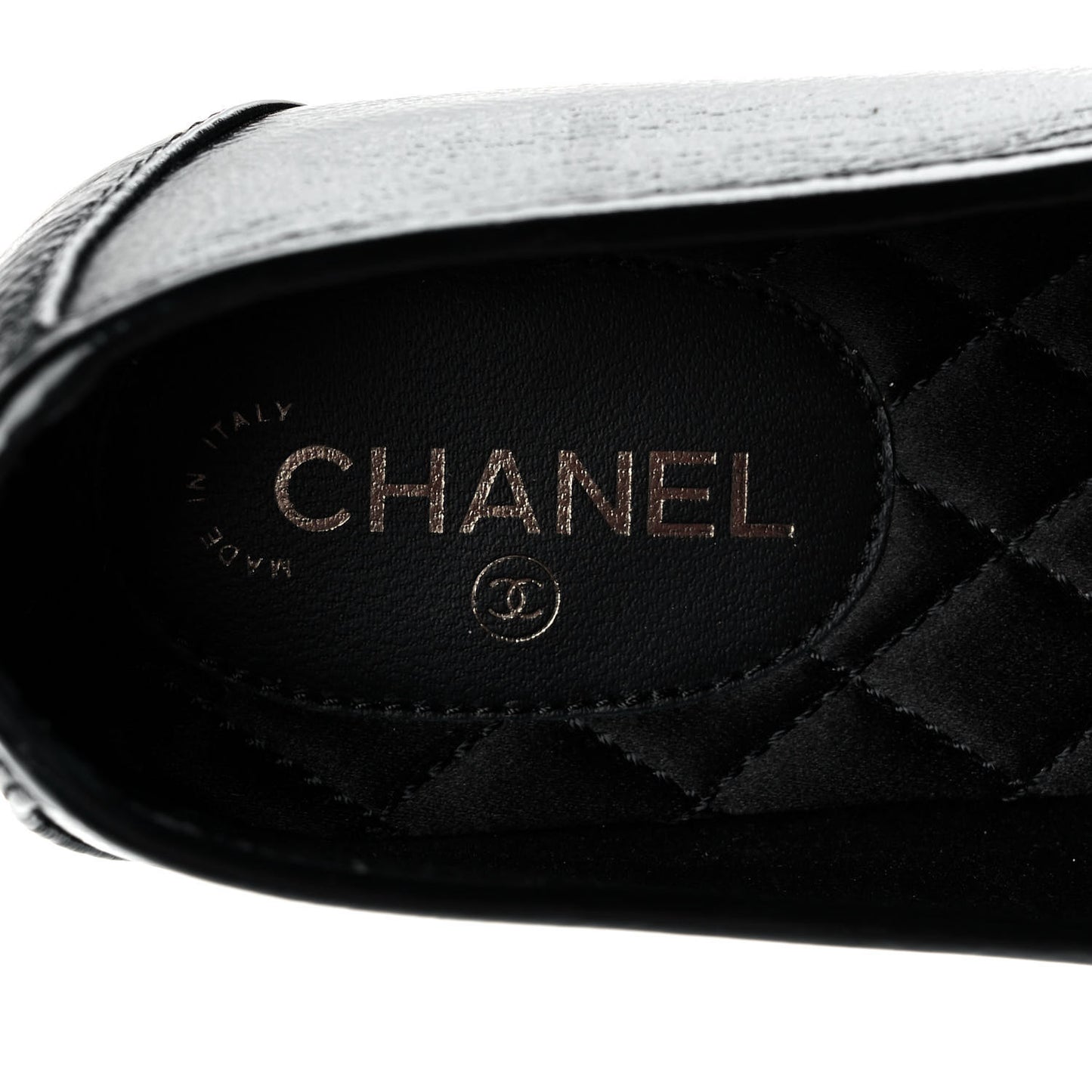 Crackled Patent Calfskin CC Mocassin Loafers 38.5 Black