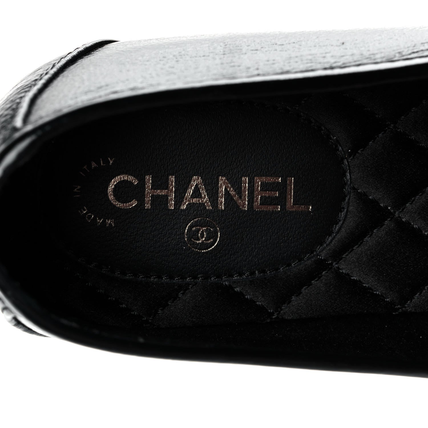 Chanel Crackled Patent Calfskin CC Mocassin Loafers 38.5 Black 7 of 9