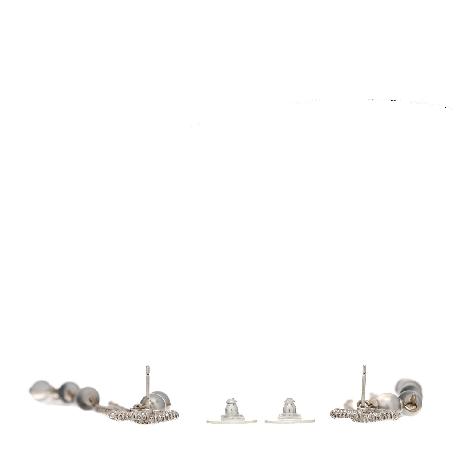 Chanel Metal Chain Pearl CC Drop Earrings Silver 3 of 4