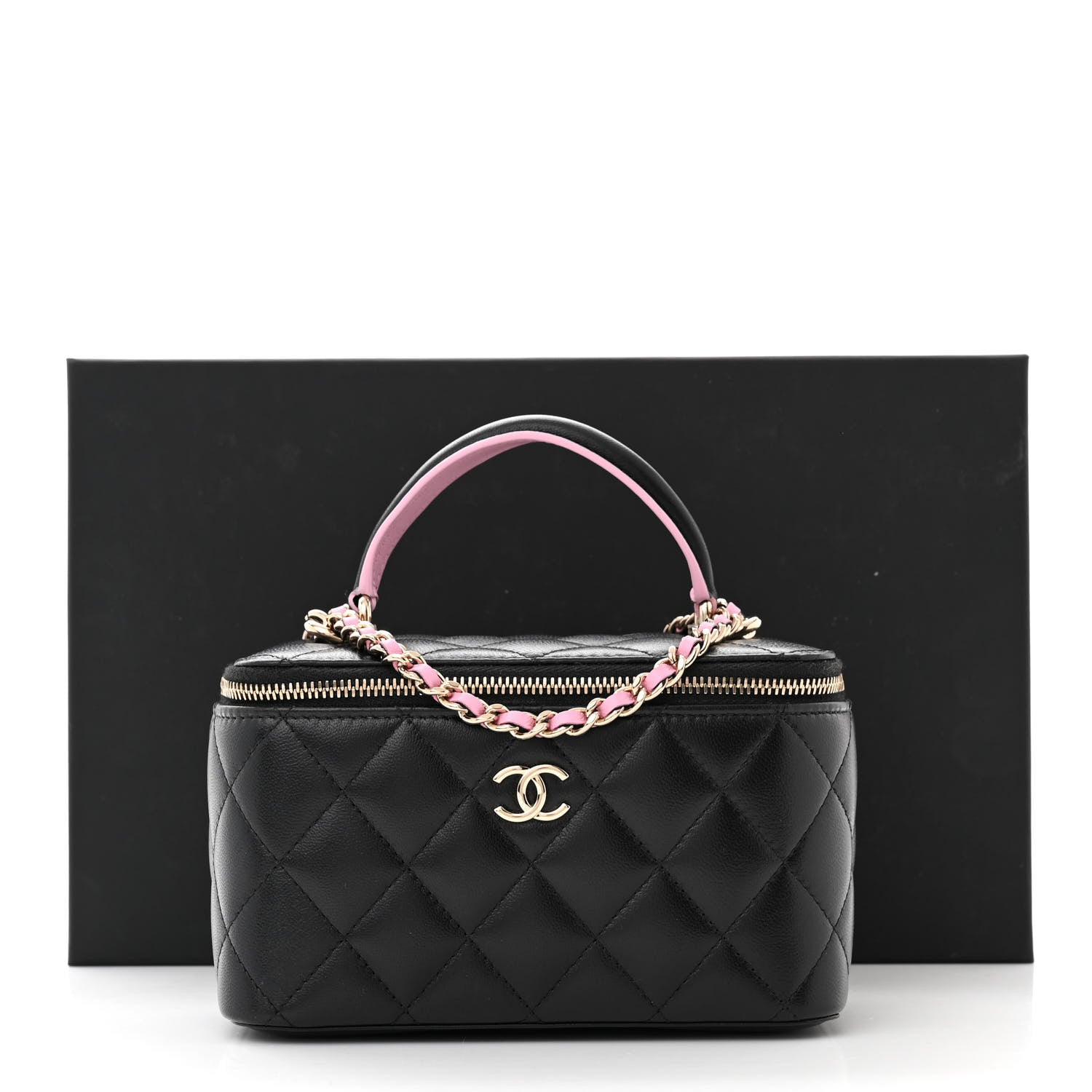Chanel Lambskin Quilted Small Top Handle Vanity Case With Chain Black Lilac 15 of 15