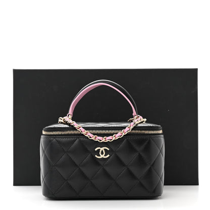 Chanel Lambskin Quilted Small Top Handle Vanity Case With Chain Black Lilac 15 of 15