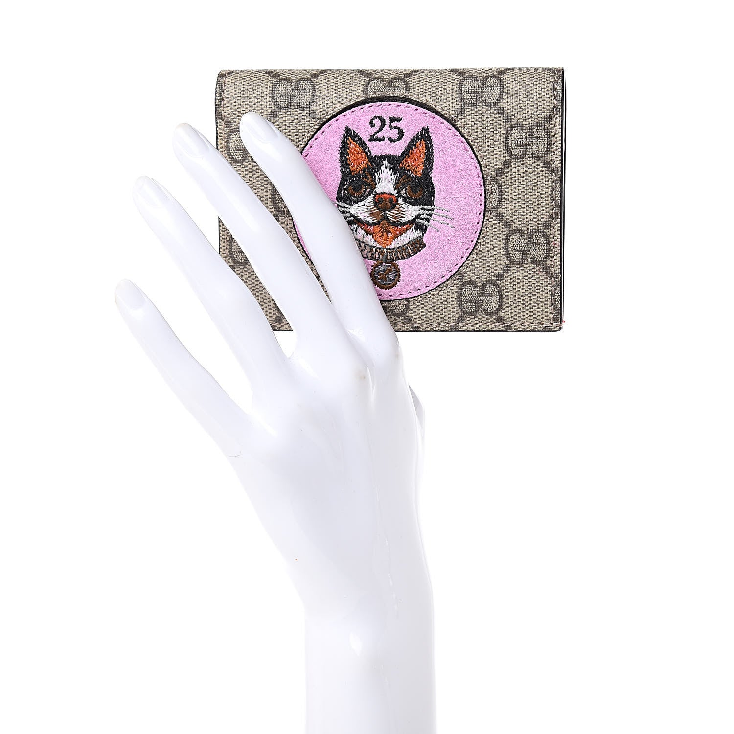 Gucci GG Supreme Monogram Bosco Patch Card Case Wallet Beige Malva Hibiscus Red 2 of 8