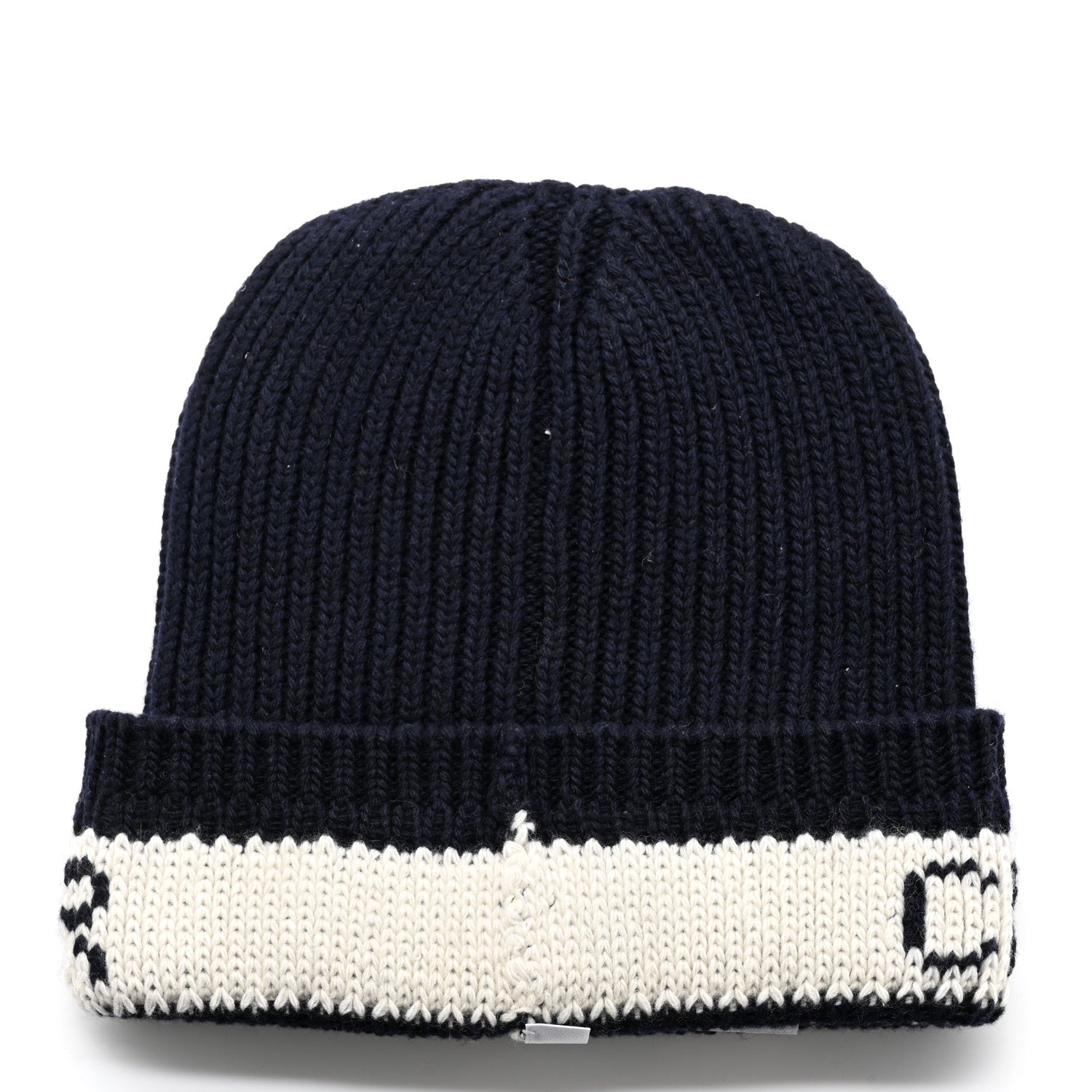 Christian Dior Cashmere Wool D-White Beanie Navy Blue White 4 of 7