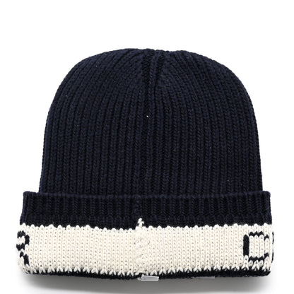 Christian Dior Cashmere Wool D-White Beanie Navy Blue White 4 of 7