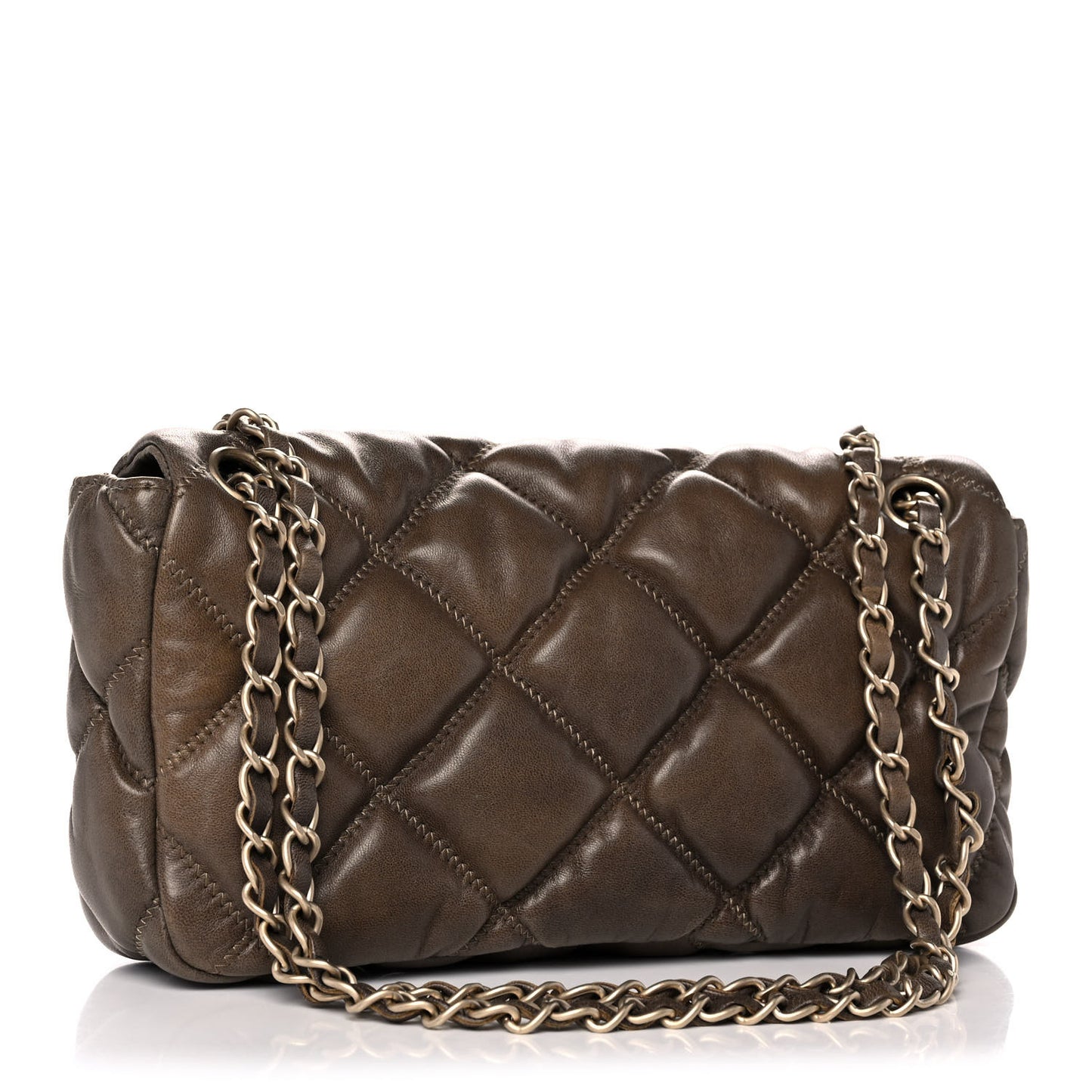 Calfskin Small Bubble Quilt Flap Brown