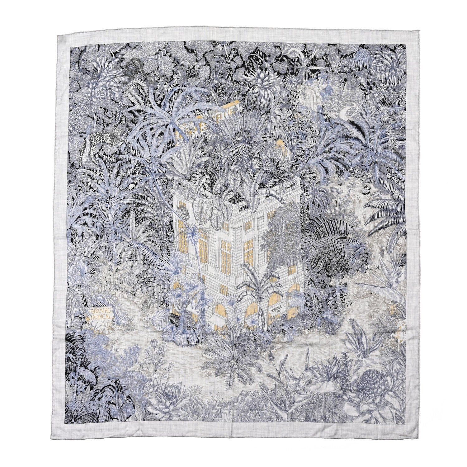 Hermes Cashmere Silk Faubourg Tropical Shawl 140 Naturel 1 of 6