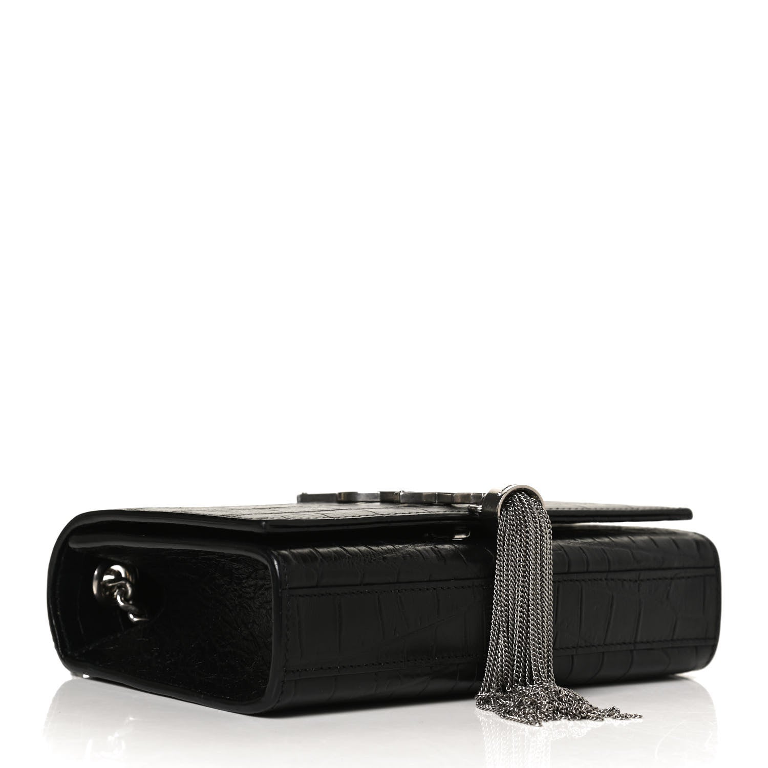 Saint Laurent Calfskin Crocodile Embossed Small Classic Monogram Kate Tassel Satchel Black 4 of 11