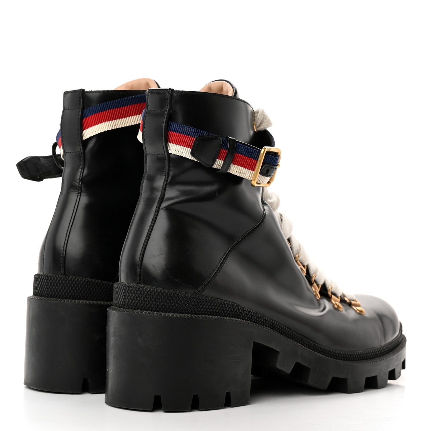 Calfskin Sylvie Web Lace Up Combat Boots 41.5 Black