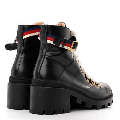 Gucci Calfskin Sylvie Web Lace Up Combat Boots 41.5 Black 4 of 14