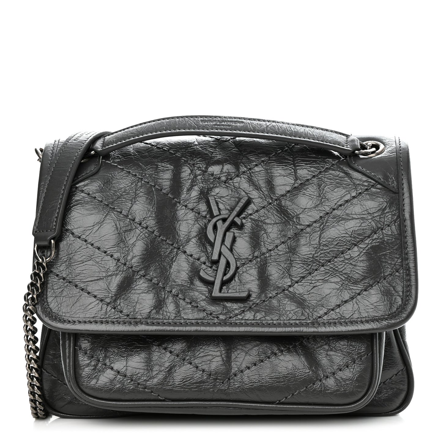 Crinkled Calfskin Matelasse Monogram Baby Niki Chain Satchel Storm