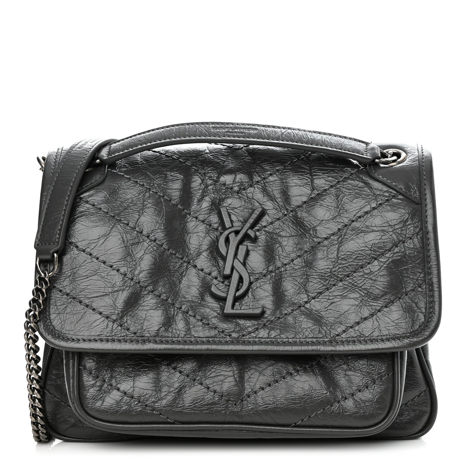 Saint Laurent Crinkled Calfskin Matelasse Monogram Baby Niki Chain Satchel Storm 1 of 11